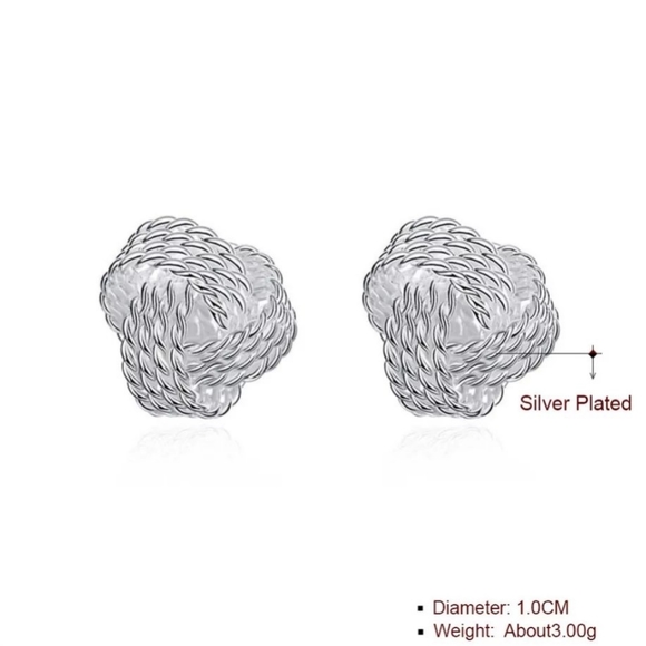 NWT Silver Mesh Knot Stud Earrings - Picture 2 of 5
